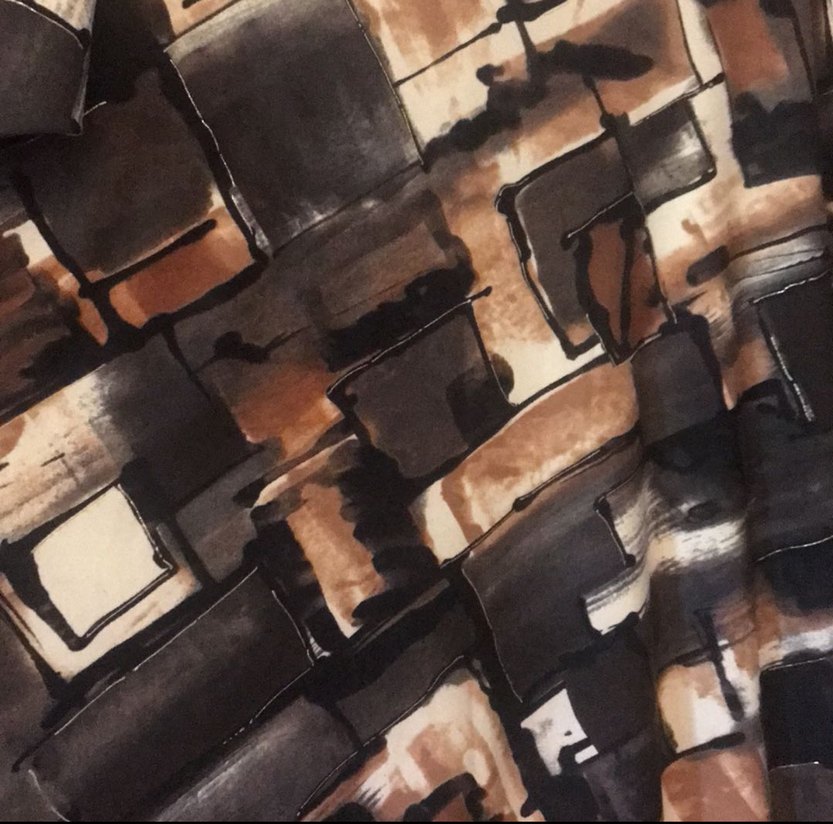 Uzun Kollu Kahverengi Desenli geniş elbise - Görsel 3