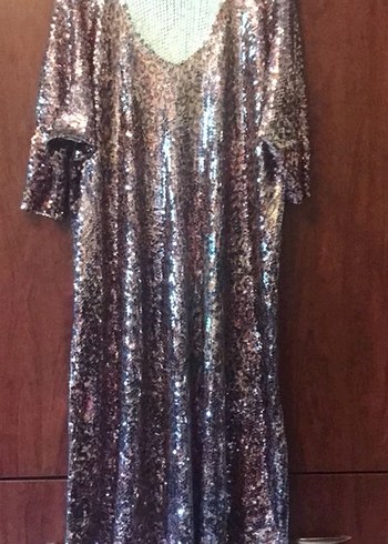 Bej Parlak Payetli Uzun Abiye Elbise - Görsel 2