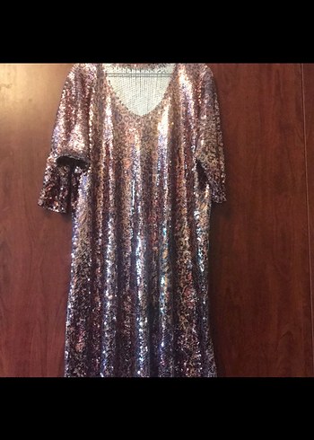 Bej Parlak Payetli Uzun Abiye Elbise - Görsel 4