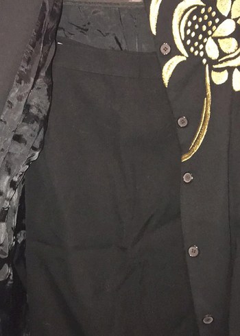 Altın Desenli Uzun Kadın Ceket etek takım - Görsel 4