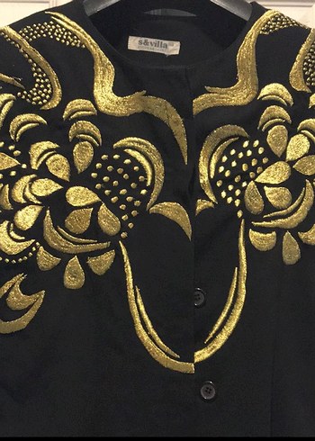 Altın Desenli Uzun Kadın Ceket etek takım - Görsel 3