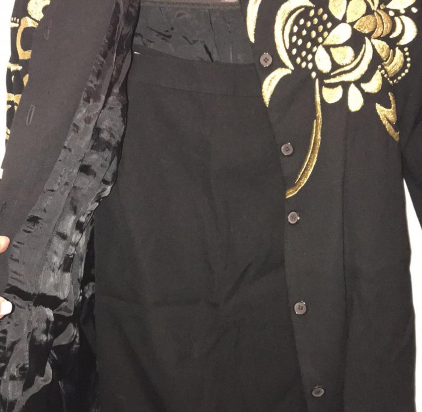 Altın Desenli Uzun Kadın Ceket etek takım - Görsel 4