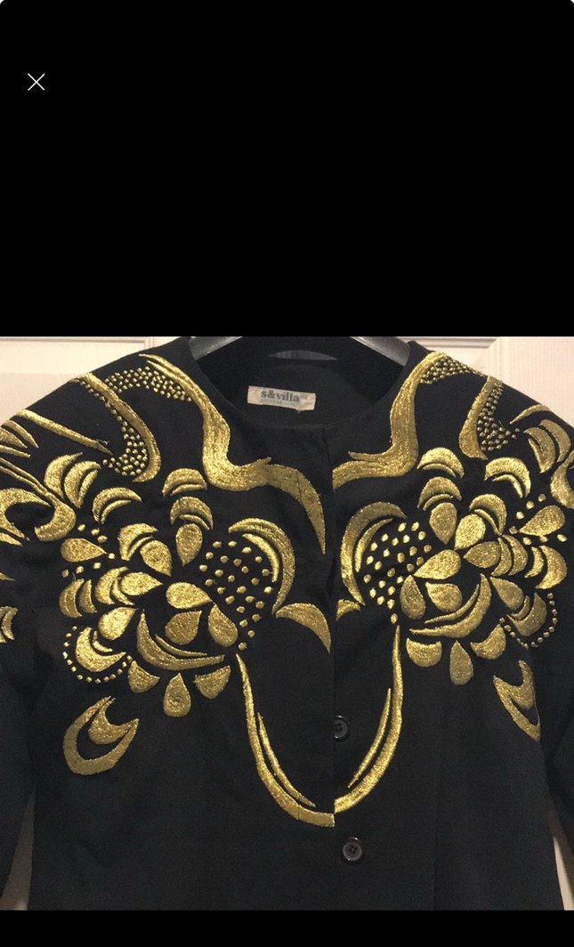 Altın Desenli Uzun Kadın Ceket etek takım - Görsel 2