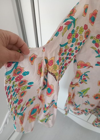 40 Beden Bohem Çok Renkli Desenli Dantel Detaylı tarz Bluzu