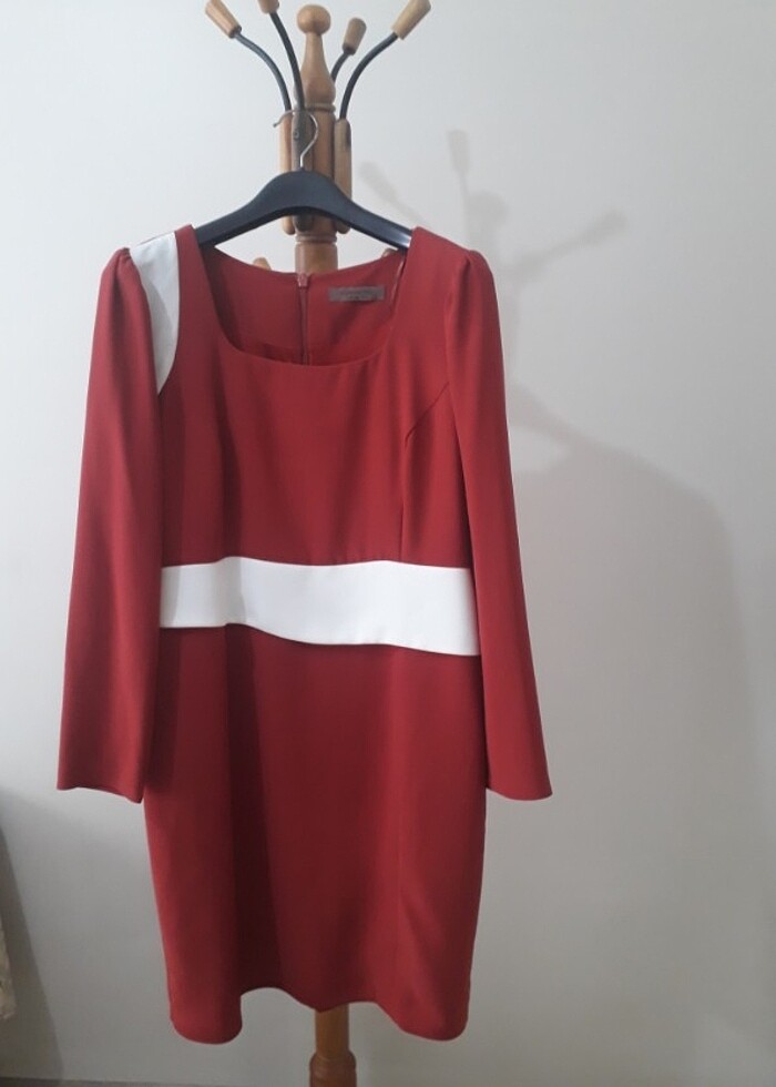 Kiremit rengi kadın elbisesi - Görsel 2