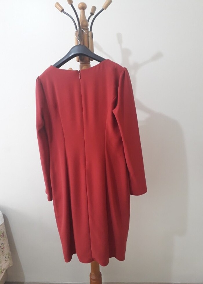 Kiremit rengi kadın elbisesi - Görsel 3