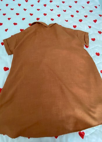 xl Beden kahverengi Renk Keten kısa kollu gömlek