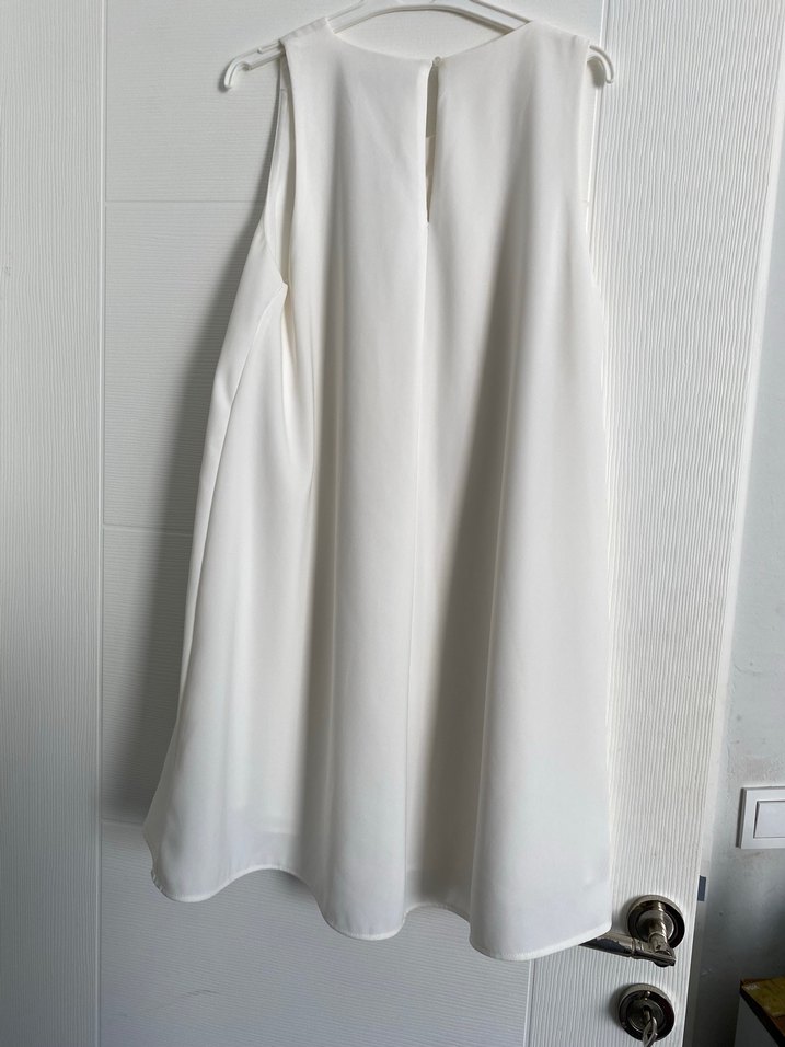 Beyaz Kolsuz Midi Salaş Elbise - Görsel 3