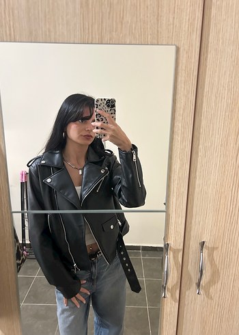 Zara Siyah Deri Biker Ceket