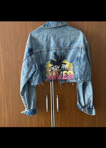 Kadın mavi Denim Ceket - Görsel 3