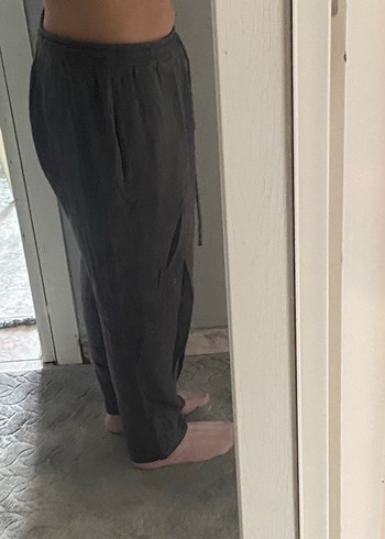 Gri Midi Keten Kadın Pantolon - Görsel 3