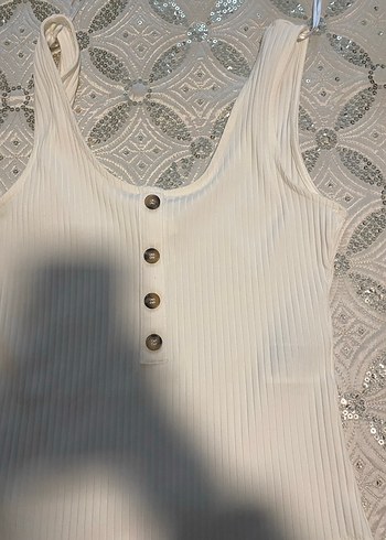 H&M Düğmeli Beyaz Kolsuz kadın Çıtçıtlı Body - Görsel 2