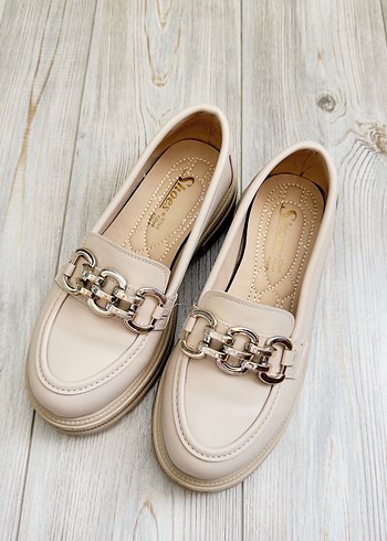 38 Beden Bej Platform Topuklu Kadın Loafer