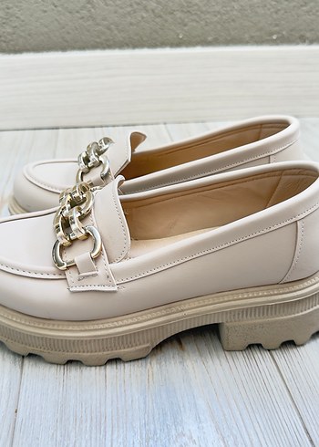 38 Beden ten rengi Renk Bej Platform Topuklu Kadın Loafer