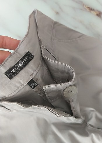 38 Beden Bej Regular Fit Keten Kumaş Kadın Pantolon