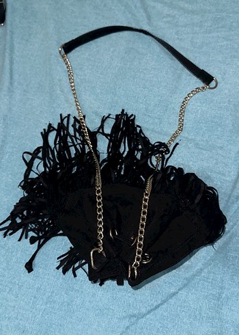 Siyah Püsküllü Süet Kadın Çanta - Görsel 2