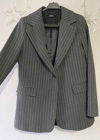 Çizgili Gri Kadın Blazer Ceket