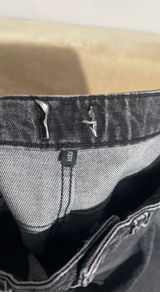 Gri Bol Kesim  Denim Kadın Pantolon - Görsel 3