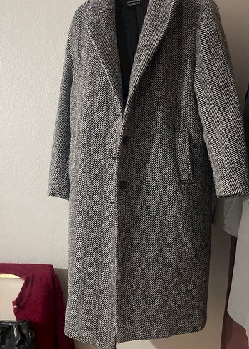 Gri Midi Düğmeli Kadın Yün Kaban - Görsel 2