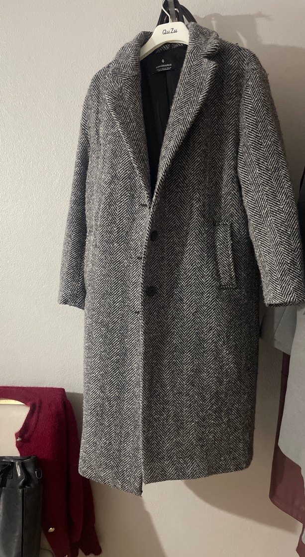 Gri Midi Düğmeli Kadın Yün Kaban - Görsel 2