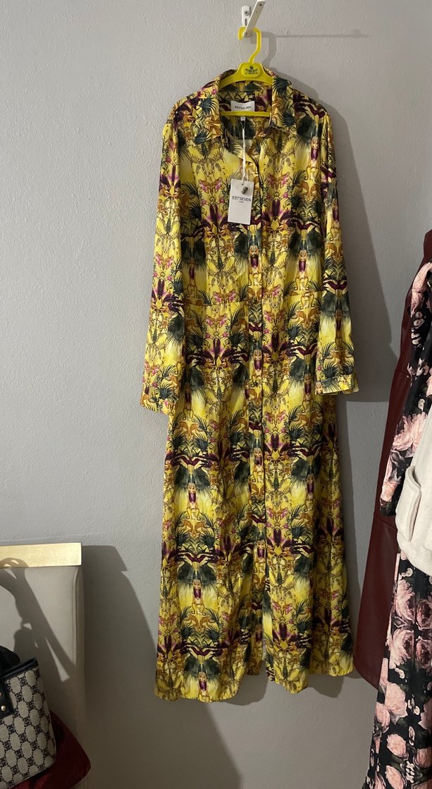 Sarı Bohem Uzun Kollu Elbise - Görsel 2