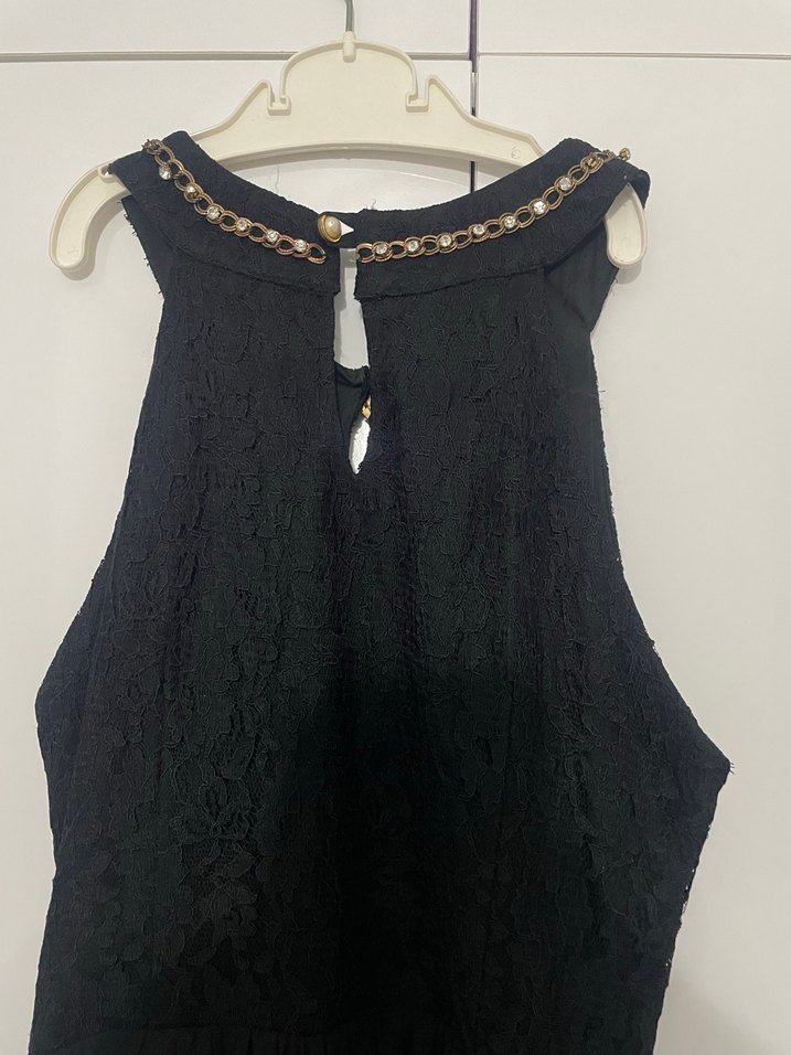 Siyah Uzun V Yakalı Gotik Kadın Elbise - Görsel 4