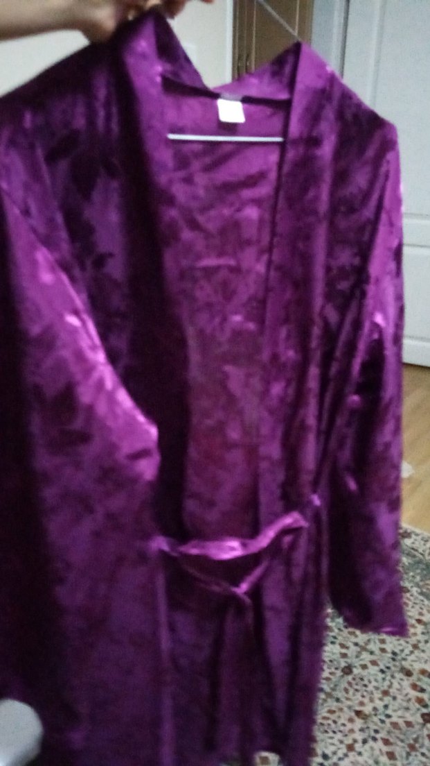 Parlak Mor Bağlamalı Uzun Kadın Sabahlık - Görsel 3