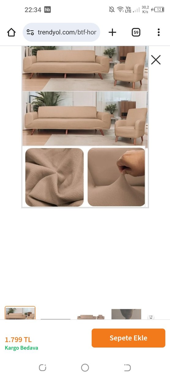 Bej Modern koltuk Örtüsü lastikli - Görsel 3