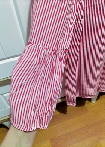 Kırmızı Çizgili Uzun Kollu Kadın Gömlek - Görsel 7