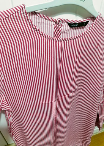 Kırmızı Çizgili Uzun Kollu Kadın Gömlek - Görsel 6