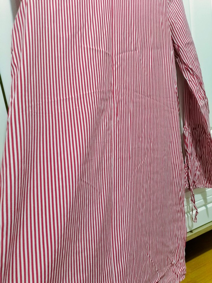 Kırmızı Çizgili Uzun Kollu Kadın Gömlek - Görsel 3