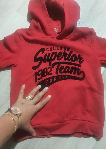 Kırmızı Kapüşonlu Erkek Çocuk Sweatshirt - Görsel 3