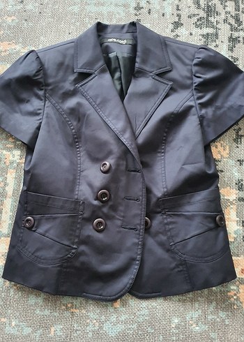 Düğmeli Siyah Kısa Kollu Mini Blazer - Görsel 2