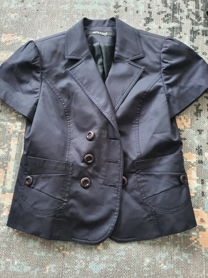 Düğmeli Siyah Kısa Kollu Mini Blazer - Görsel 2