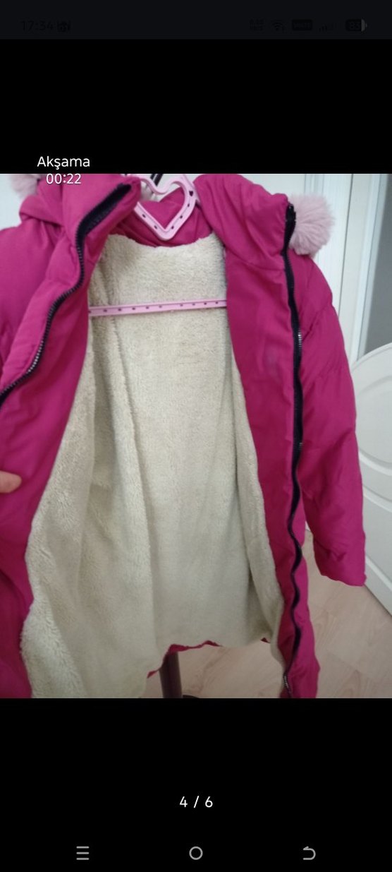 Kız Çocuk Pembe Kürklü Mont - Görsel 4