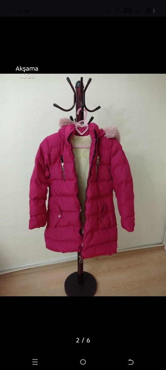 Kız Çocuk Pembe Kürklü Mont - Görsel 2