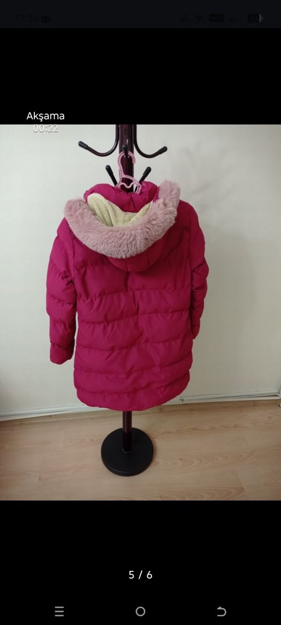 Kız Çocuk Pembe Kürklü Mont - Görsel 5