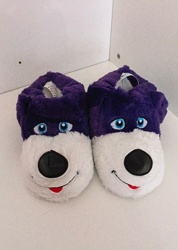 kız Çocuk Mor Peluş Hayvanlı Ev Terliği - Görsel 3