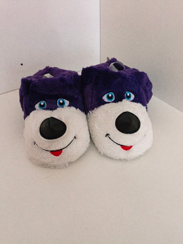 kız Çocuk Mor Peluş Hayvanlı Ev Terliği - Görsel 2