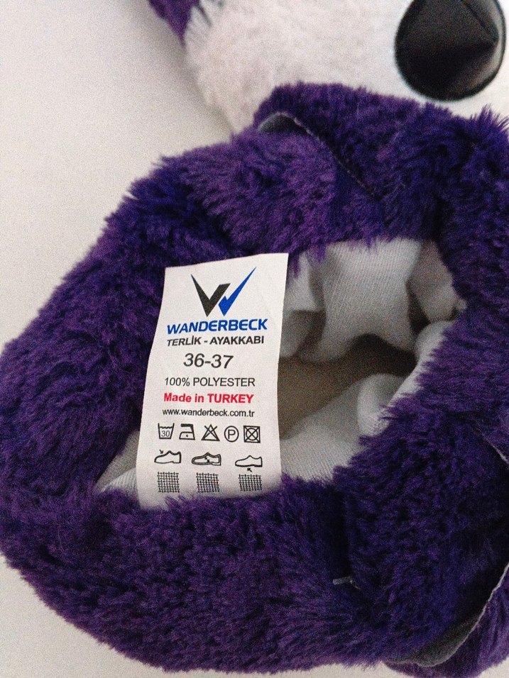 kız Çocuk Mor Peluş Hayvanlı Ev Terliği - Görsel 4