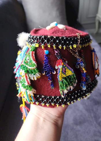 El İşlemeli Renkli Boncuklu felin fesi - Görsel 4