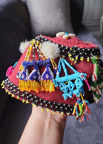 El İşlemeli Renkli Boncuklu felin fesi - Görsel 2