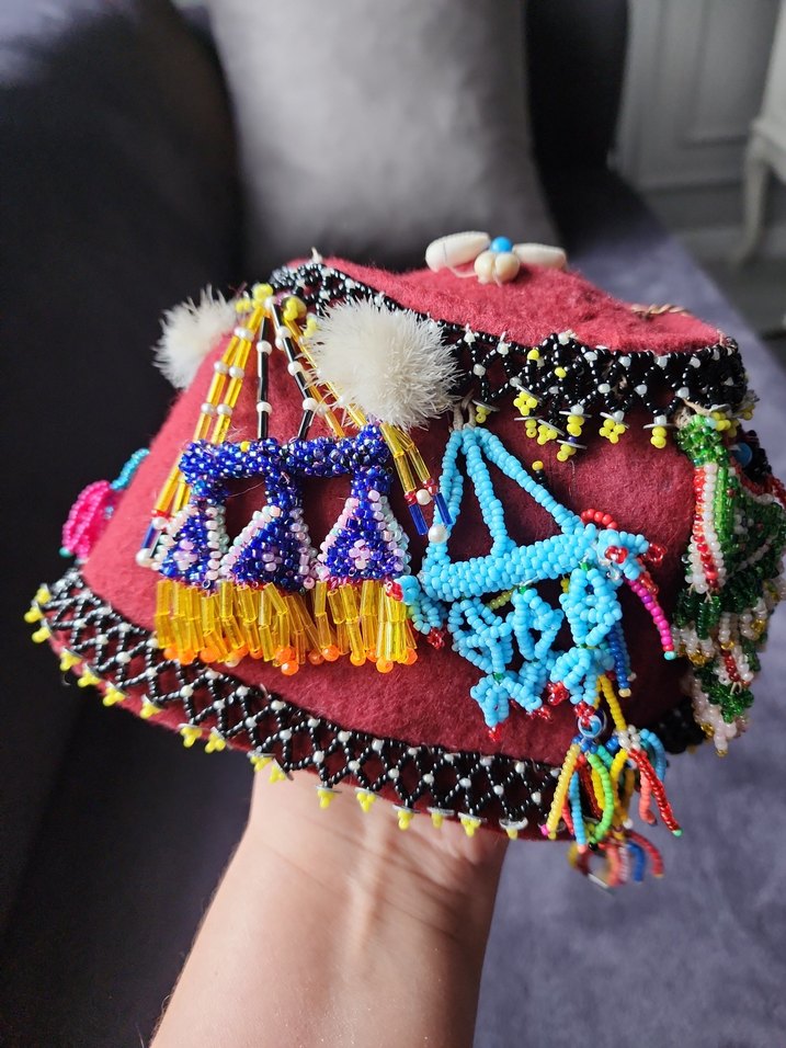 El İşlemeli Renkli Boncuklu felin fesi - Görsel 2