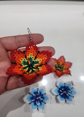 Renkli Boncuklu Çiçek Küpeler - Mini - Görsel 3