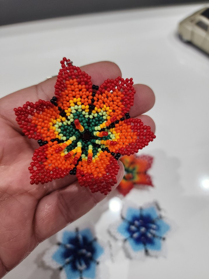 Renkli Boncuklu Çiçek Küpeler - Mini - Görsel 2