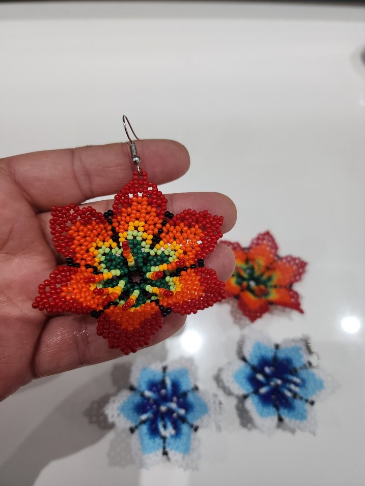 Renkli Boncuklu Çiçek Küpeler - Mini - Görsel 3