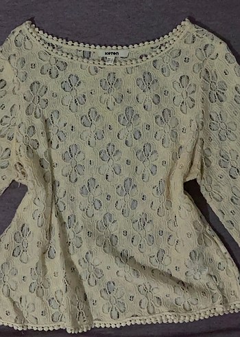 Vintage Krem Tül Bluz - Görsel 2