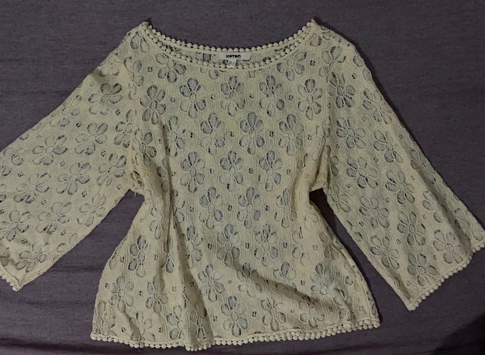 Vintage Krem Tül Bluz - Görsel 2