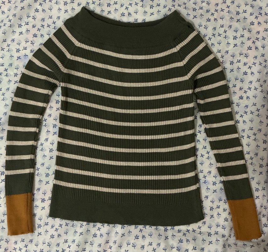 Çizgili Kayık yaka bluz - Görsel 2