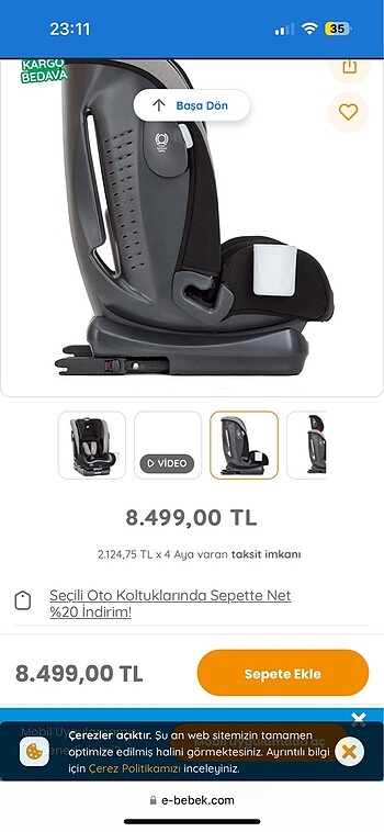 9- 36 kg Beden Joie ısofıx 9-36 kg oto koltuğu